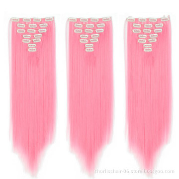 Wholesale Pink Blonde Black Ombre Long Straight 7Pcs 16 Clips Synthetic Clip In Hair Extension For Christmas party women